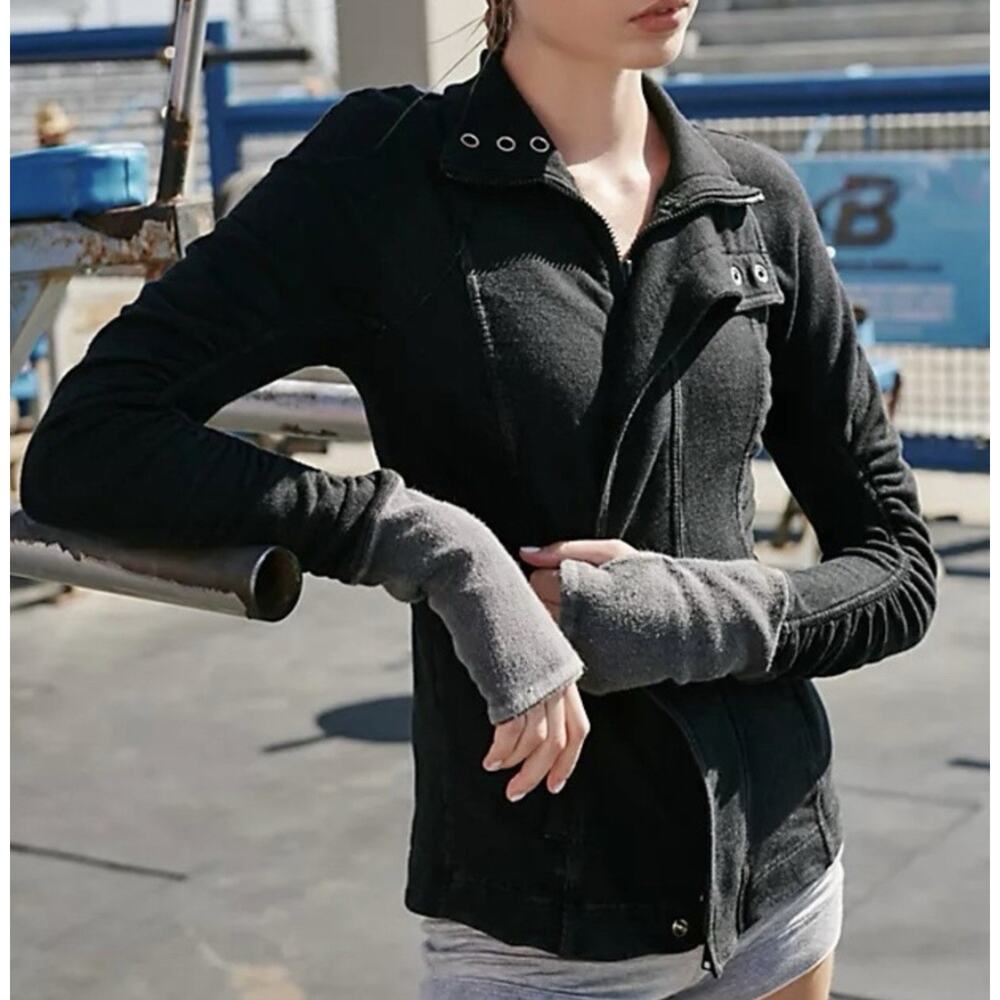 Free People FP Movement Cool Zip Jacket Womens S Black‎ Boho Athleisure Travel